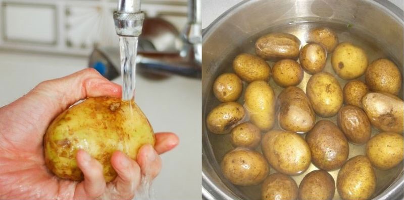 Ngâm khoai tây vào nước lạnh, rồi bỏ qua nước sôi có pha chút giấm để khử mùi khoai tây đông lạnh