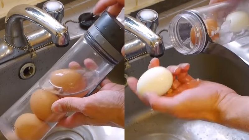 Bóc vỏ trứng bằng chai nhựa 
